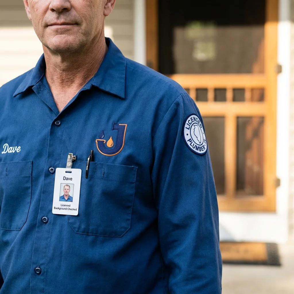 Licensed plumber showing ID badge in Northridge, CA