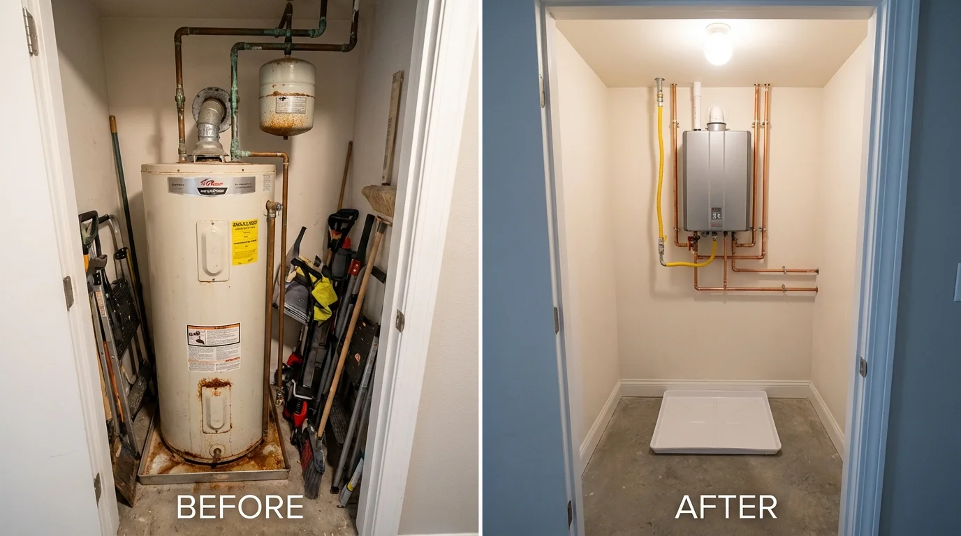 Tank water heater versus wall-mounted tankless unit comparison for Northridge, CA homeowners