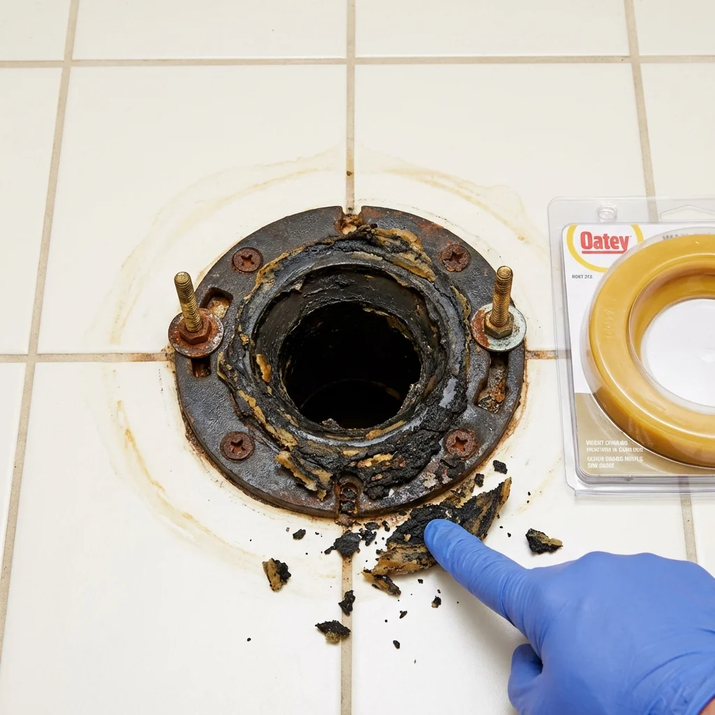 Failed wax ring showing water seepage at the base of a toilet in a Northridge, CA home